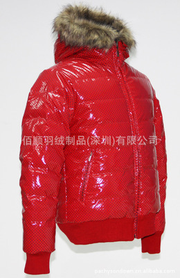 【外贸原单波点漆皮连帽毛条两面穿防水保暖羽绒服来板生产加工149】 - 生意地